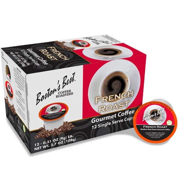 Box of Boston's Best French Roast single serve coffee cups on a white background