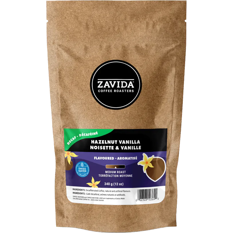 Zavida Decaf Hazelnut Vanilla Whole Bean Coffee 12 oz | Coffee Canada