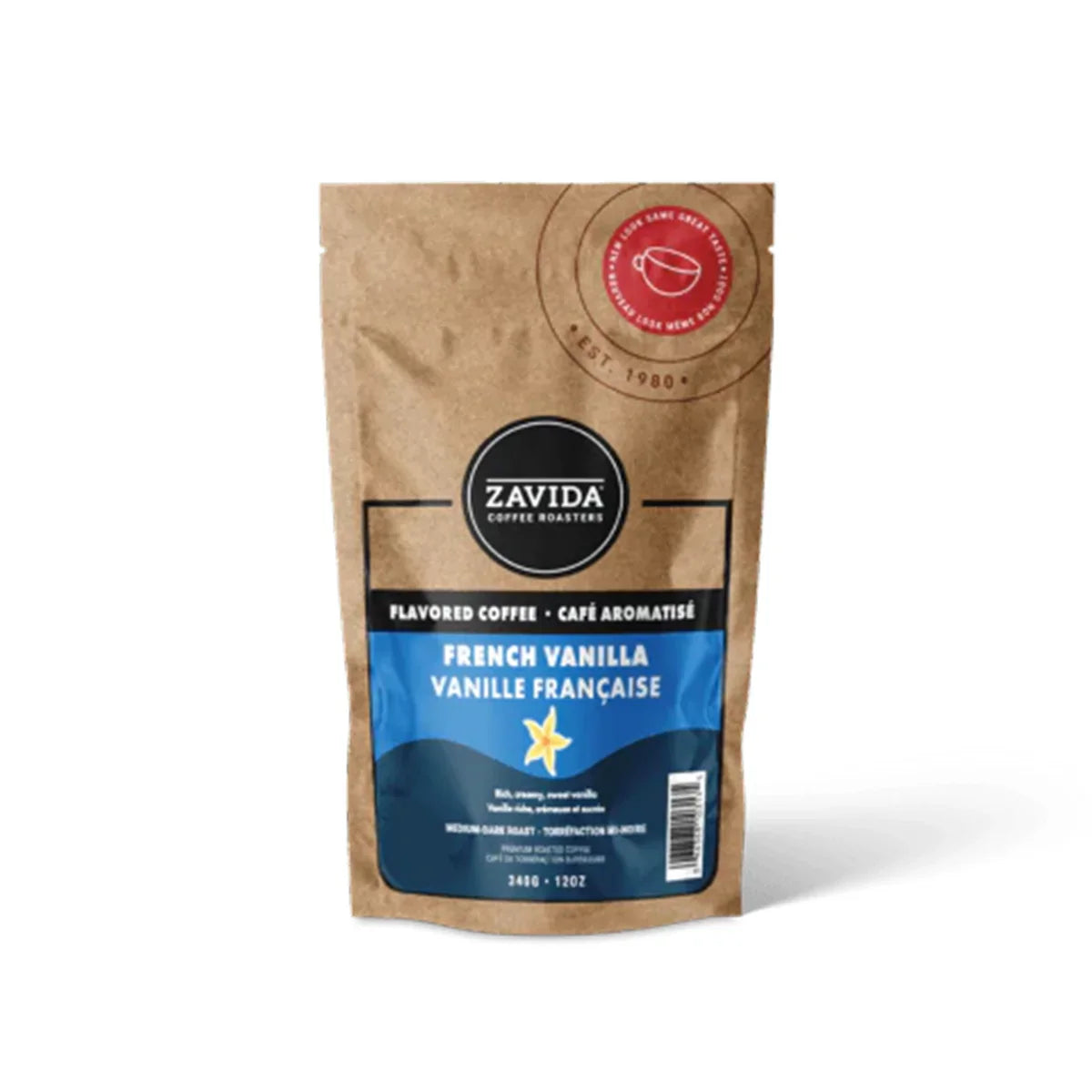 Café en grains torréfaction moyenne/foncée Zavida saveur vanille française 12 oz | Coffee Canada